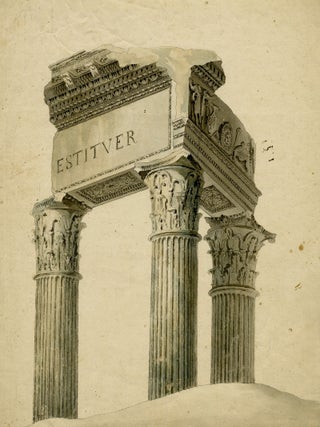 1025 A Grand Tour study of the ruins of the Temple of Vespasian and Titus. early 19th century...