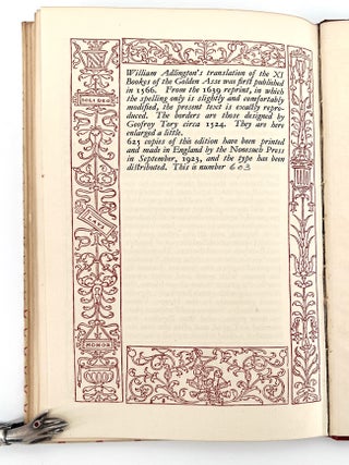 Cupid and Psyches; The excellent narration of their marriage + Translated into English by William Adlington out of the Latine Bookes of the Golden Asse by Apuleius 1566