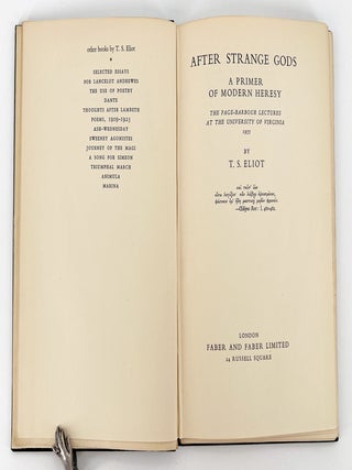 After Strange Gods; A Primer of Modern Heresy. The Page-Barbour Lectures at the University of Virginia.