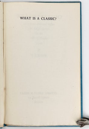 What is a Classic?; An address delivered before the Virgil Society on the 16th of October 1944