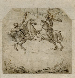 1212 Mythological combat scene with Roman soldiers on horseback. Virgil Solis, Circle of