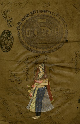 1337 Rajput Ragamala miniature of a woman with a bell and rattle. 19th century Rajasthani School