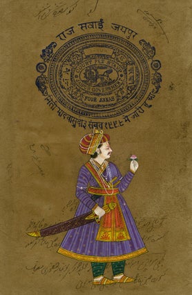 1340 A Rajput prince with a sword and dagger, holding a lotus blossom. 19th century Rajasthani...