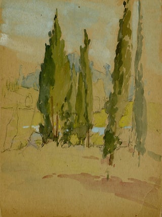 1403 Pine trees in a river valley with the Blue Ridge Mountains in the distance. 19th century...