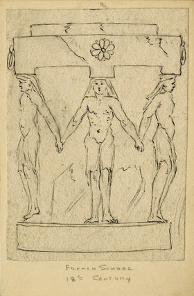 1404 Design for a plinth with three male figures and a daisy motif. French School 18th century