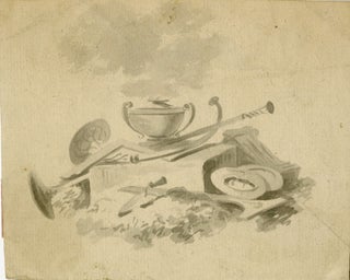 1409 Still life with a Herald's trumpet, a Neoclassical urn, a Mason's square, and a protractor....