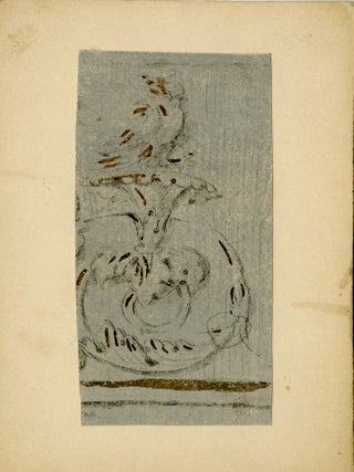 Study of an architectural ornament with an owl and a trumpet-shaped bloom.