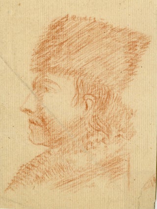 1420 Portrait of a bearded soldier with a fur collar and a papakha. Russian School