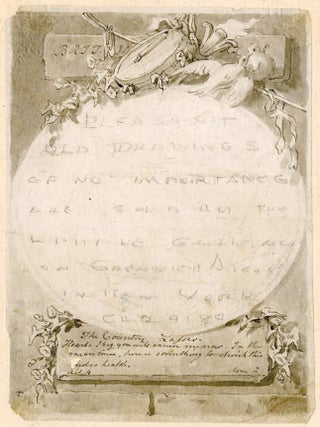 1423 Ink and wash cartouche with a mirror, doves and a drum. moniker B. R J. J S. English School...