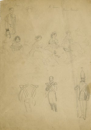1425 Costume study of a Queen, a Page, the Crown Prince and a Royal Guard. English School