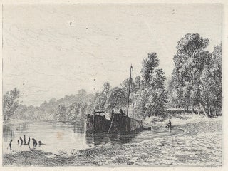 1440 Bords d'une rivière avec deux bateaux. Charles Jacque