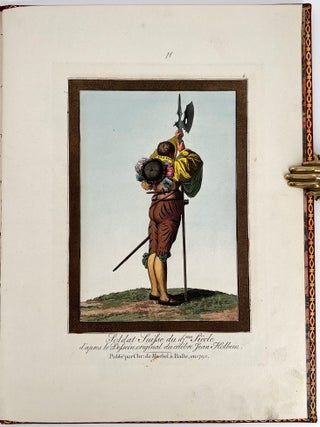 Recueil de XII costumes suisses civils et militaires, hommes et femmes, du seizième siècle. Gravés d'après les dessins originaux du célèbre Jean Holbein, qui se trouvent à la bibliotèque publique de la ville de Basle