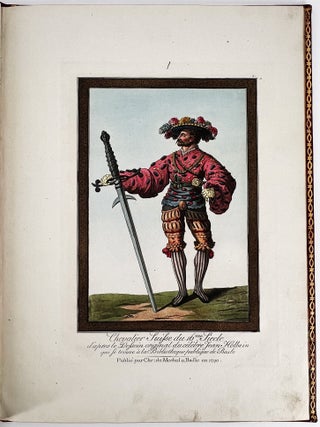 Recueil de XII costumes suisses civils et militaires, hommes et femmes, du seizième siècle. Gravés d'après les dessins originaux du célèbre Jean Holbein, qui se trouvent à la bibliotèque publique de la ville de Basle