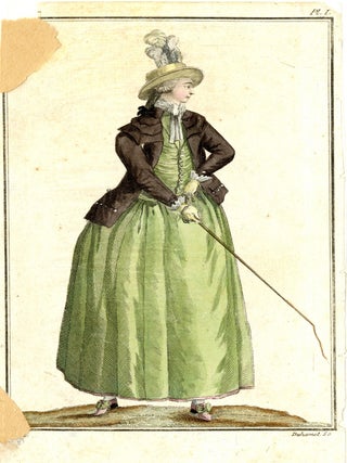 1598 Group of 13 hand-colored English and Continental fashion plates and costume designs. 19th...