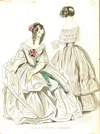 Group of 13 hand-colored English and Continental fashion plates and costume designs.