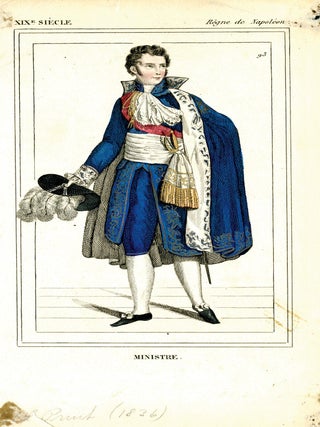 Group of 13 hand-colored English and Continental fashion plates and costume designs.