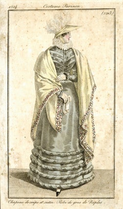 Group of 13 hand-colored English and Continental fashion plates and costume designs.
