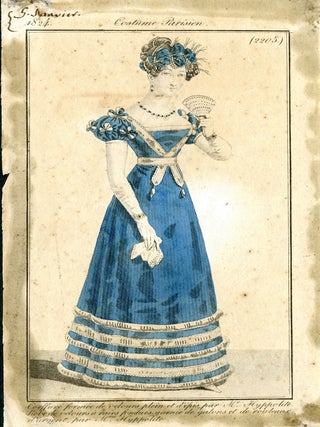 Group of 13 hand-colored English and Continental fashion plates and costume designs.
