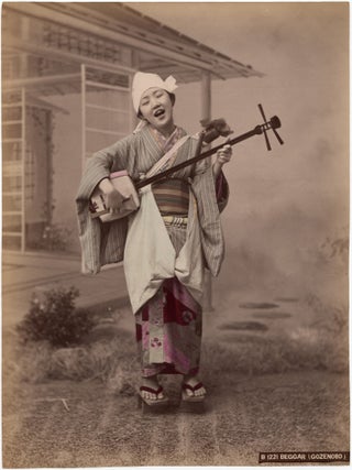 1768 Japan – Girl with Samisen or Gozenobo, titled "Beggar (Gozenobo)" Original Photograph /...