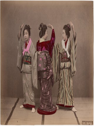 1772 Japan – Three dancing geisha apprentices. Original Photograph / Photographer Unattributed
