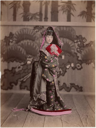 1779 Japan – A costumed Geisha on stage. Kazumasa / Original Photograph Ogawa