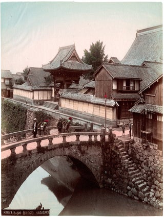 1841 Japan – Kimya-Bashi (Bridge), Nagasaki with two rickshaws on bridge. Original Photograph /...
