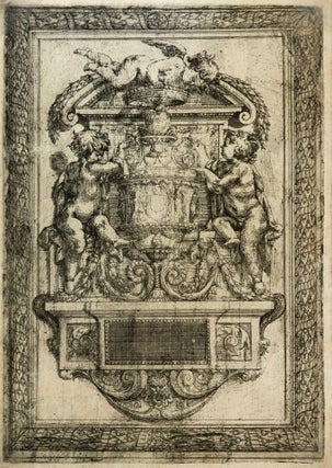 209 Study of an architectural devotional with a Sacred Heart and three Putti. 18th century...