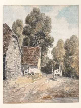 2282 A barn landscape with a wagon. late 19th century English School