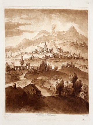 2350 Antique view of Rome with an aqueduct spanning the Tiber. Richard Earlom, after Claude Lorrain