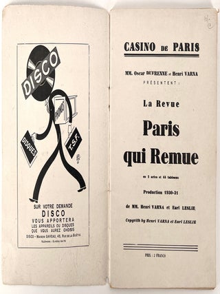 Casino de Paris: La Revue de Paris qui Remue / Josephine Baker Cover Design; en 2 actes et 25 tableaus. Production 1930-31