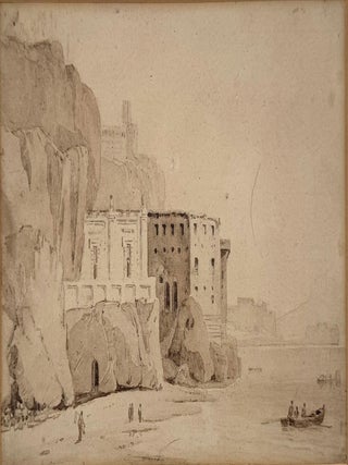 2419 Coastal fortifications with fishermen and skiffs, Gibraltar. François Louis Thomas...