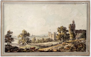 2423 Cattle in a rural landscape with castle ruins and a church. John Varley, circle of