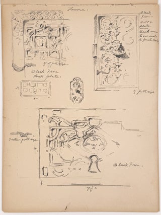 2427 An intricate study of various decorative iron bolt and lock plates. early 20th century...