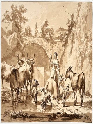 2482 Spinnende herderin met kudde (Spinning shepherdess with flock). Cornelis Ploos van Amstel,...