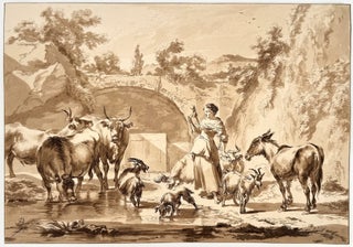 2482 Spinnende herderin met kudde (Spinning shepherdess with flock). Cornelis Ploos van Amstel,...