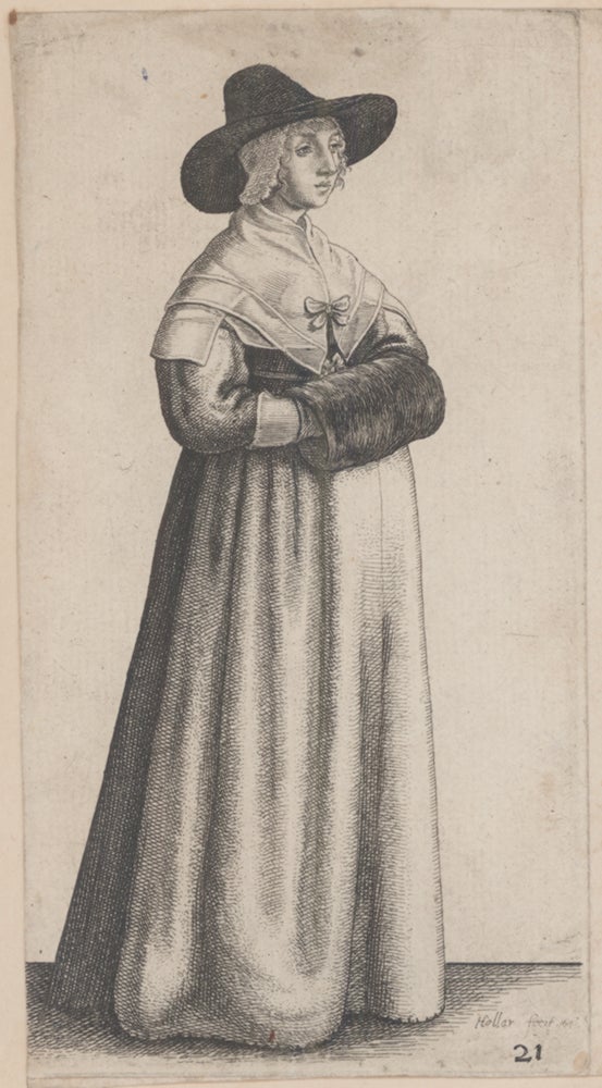 273 Ornatus muliebris Anglicanus, Plate 21; The severall habits of English women, from the nobilitie: to the contry woman, as they are in these times. Wenceslaus Hollar.