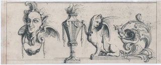 285 A study of whimsical architectural elements, including a Satyr's head, a Torch, a Winged...