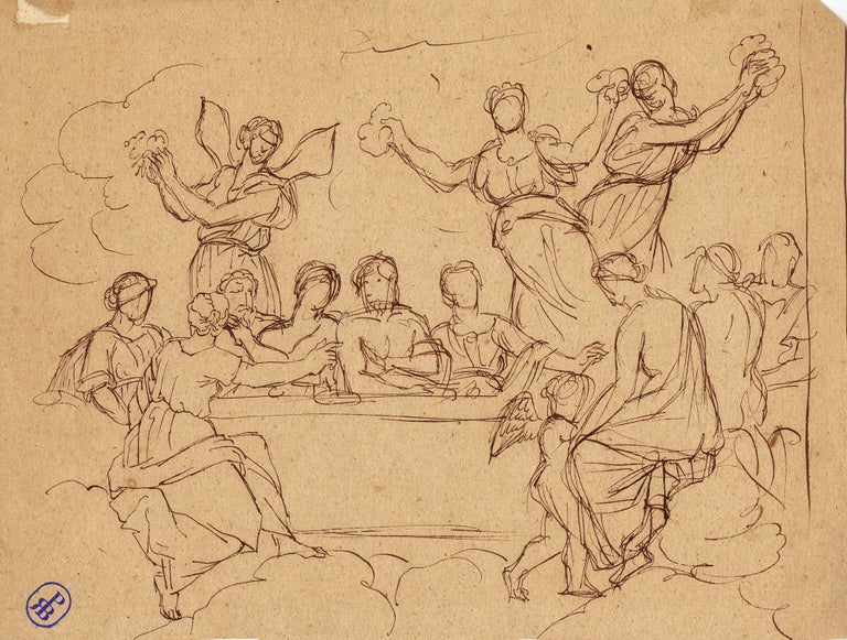 328 Neoclassical banquet scene with angels and putti. Venetian school.