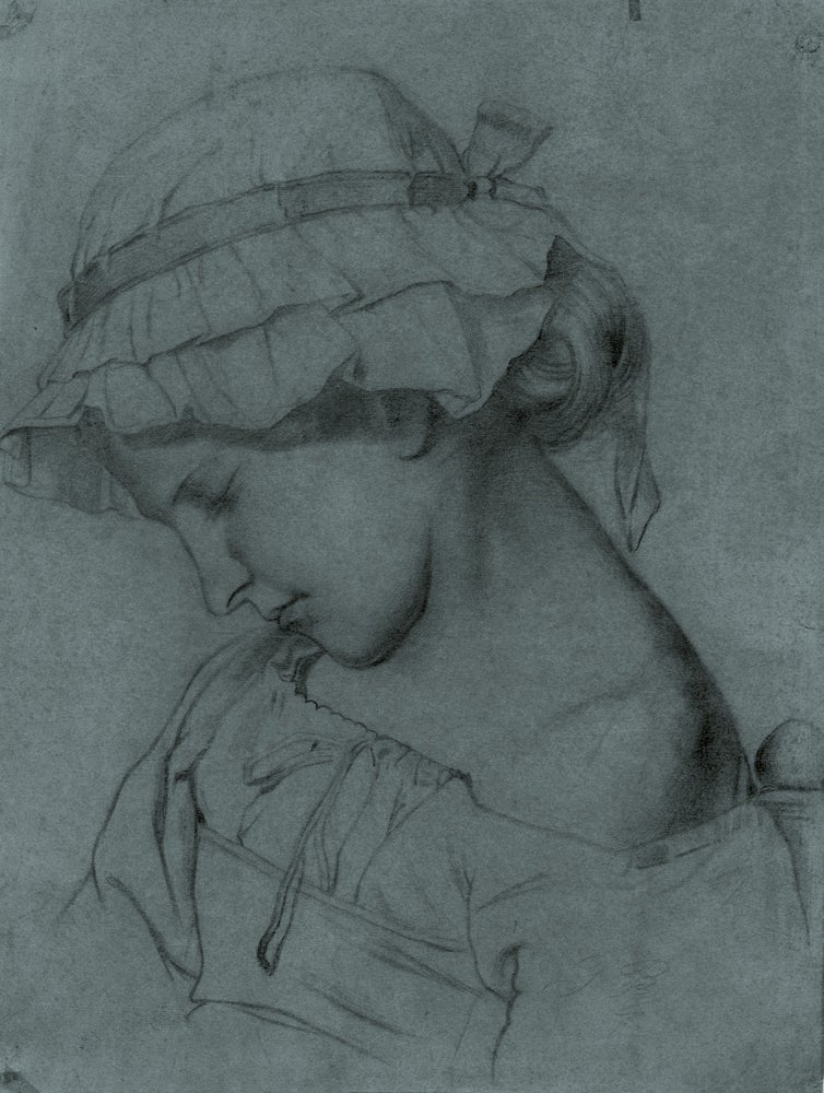 343 Study of a Sleeping Girl in a Cap. Jean-Baptiste Greuze, attributed to.
