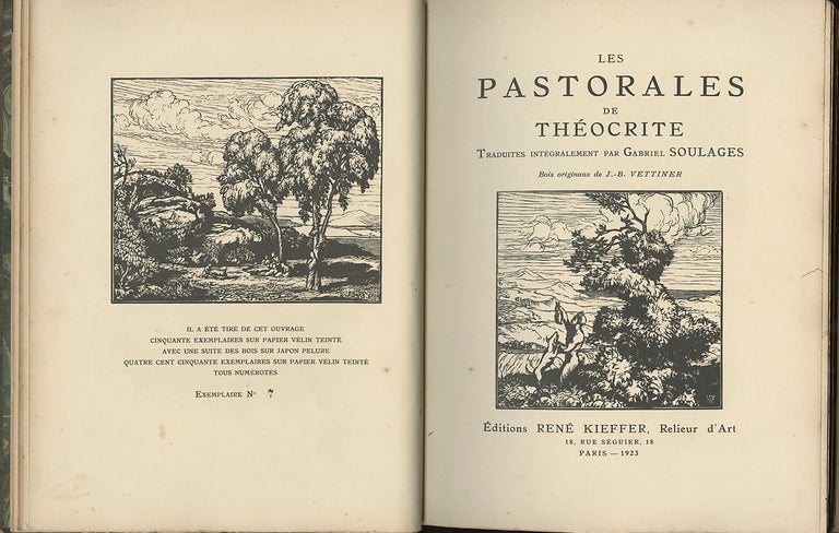 370 Les Pastorales; Traduites intégralement par Gabriel Soulages. Bois originaux de J.- B. Vettiner. Theocritus / Théocrite.