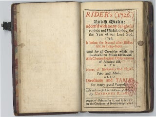 Rider's (1726) British Merlin; Adorned with many delightful Varieties and Useful Verities, for the Year of our Lord God, 1726
