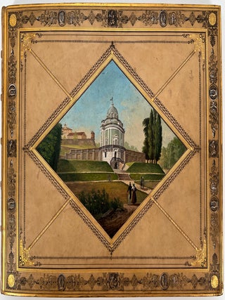 386 Painted Binding. 19th Century Album containing drawings, memorabilia, and botanical samples....