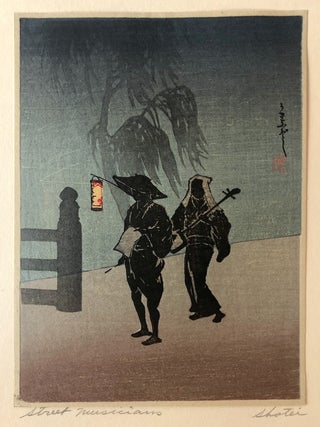 525 Street Singers (Ukiyobushi); Shamisen Player and Singer. Takahashi Hiroaki, signed Shotei