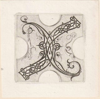 628 Mythological Roman Alphabet Leaf with Celtic Motif, Letter X. Unknown Printmaker