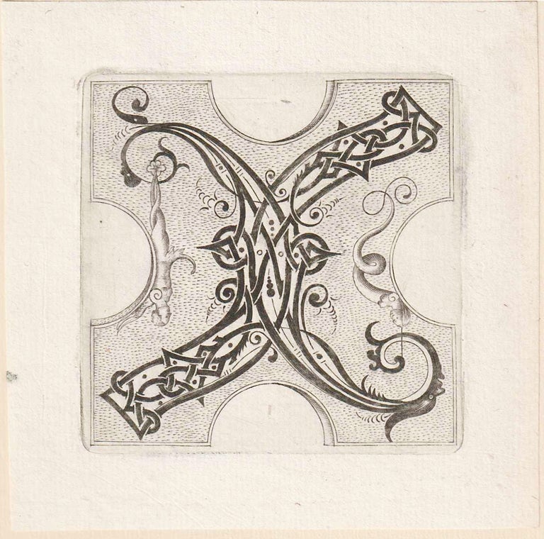 628 Mythological Roman Alphabet Leaf with Celtic Motif, Letter X. Unknown Printmaker.