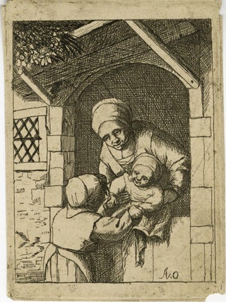 662 Little Girl Playing with a Baby in its Mother's Arms; Mother with Two Children. David...