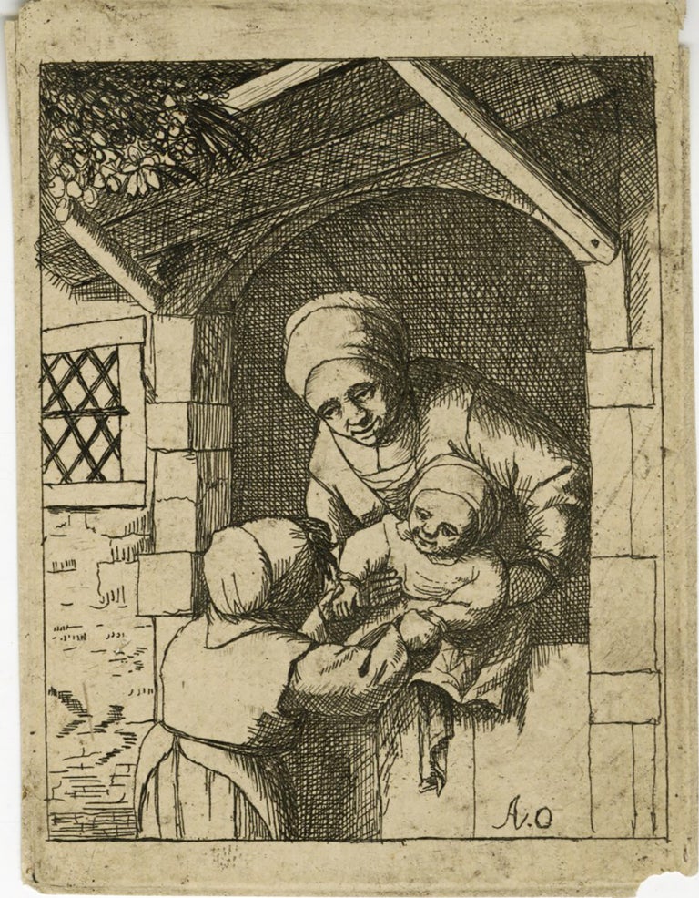 662 Little Girl Playing with a Baby in its Mother's Arms; Mother with Two Children. David Deuchar, after van Ostade.