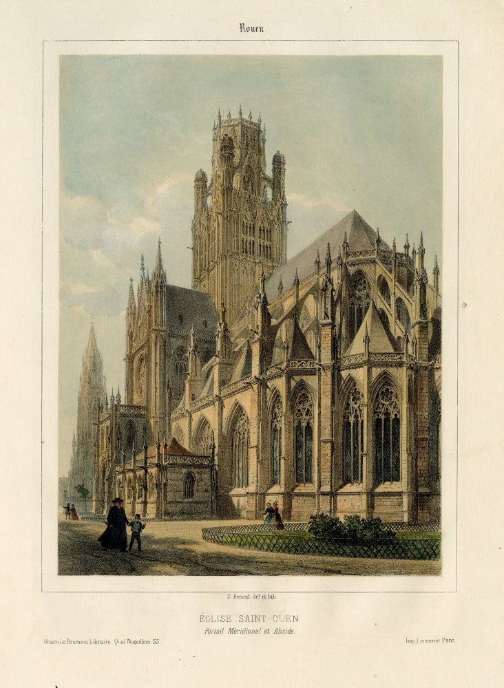 703 Two lithographs in color with engraving; Eglise St. Ouen & Eglise St. Maclou. Jean Baptiste Arnout.