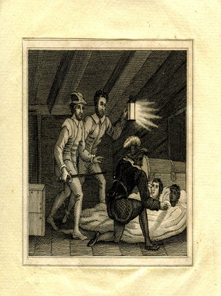 Three Men with a Lantern Standing Over Three Bodies