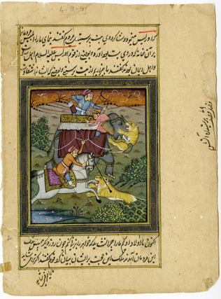 922 Emperor Jahangir and his hunters being overcome by tigers. 18th century Mughal School
